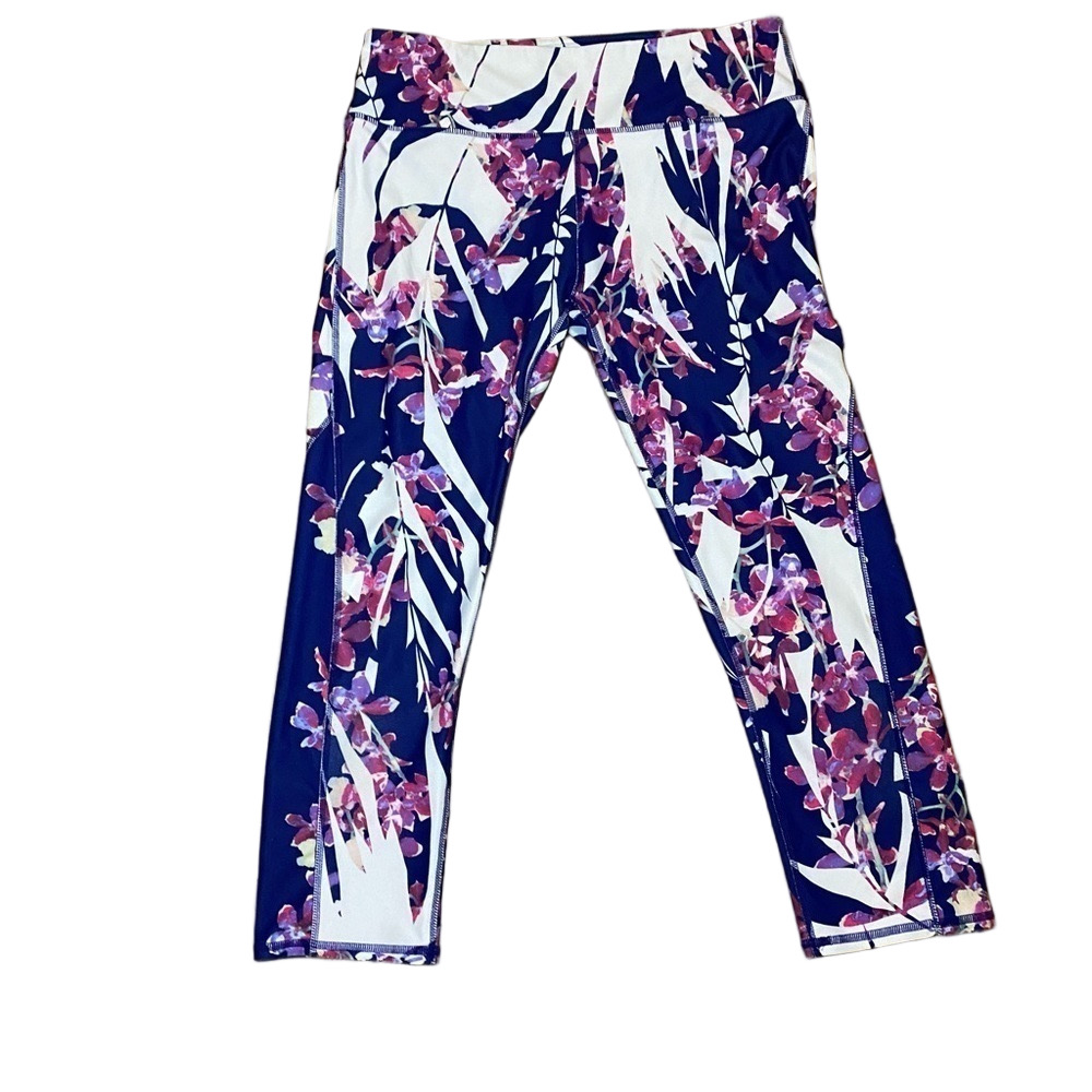 Fabletics Blue Multicolor Floral Capri Leggings Size Small